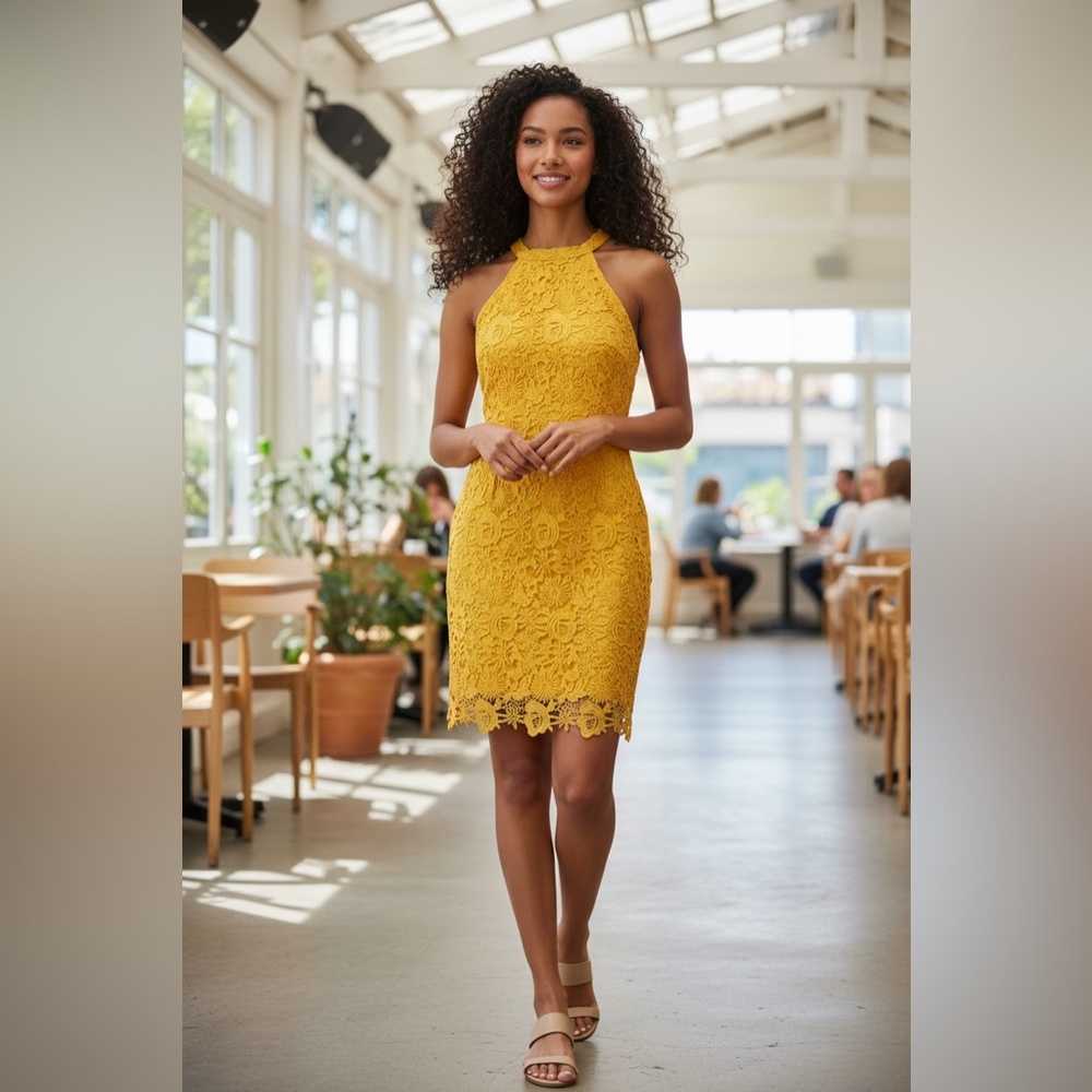 Lulu's Vibrant Yellow Lace Mini Dress
